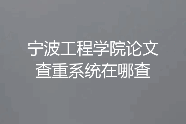 宁波工程学院论文查重系统在哪查