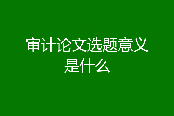 审计论文选题意义是什么