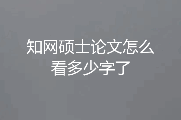 知网硕士论文怎么看多少字了