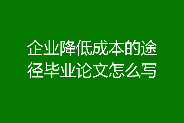 企业降低成本的途径毕业论文怎么写