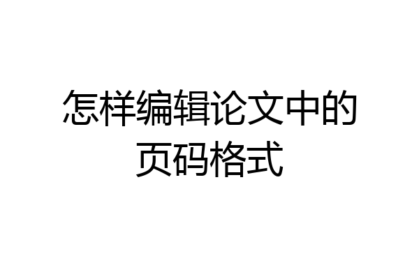 怎样编辑论文中的页码格式