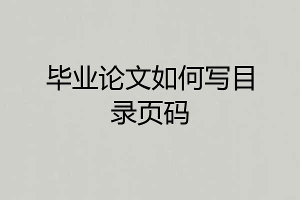 毕业论文如何写目录页码