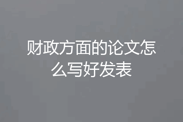财政方面的论文怎么写好发表