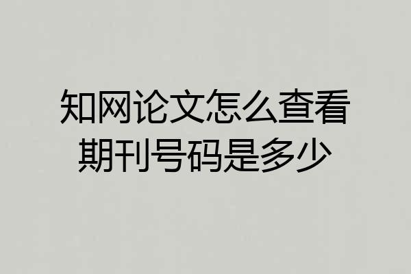 知网论文怎么查看期刊号码是多少