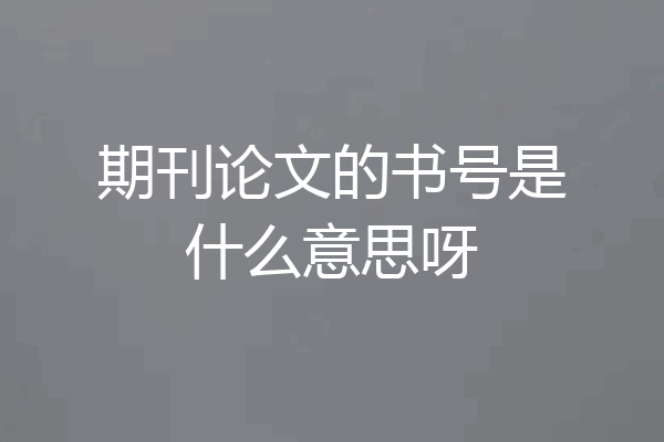 期刊论文的书号是什么意思呀