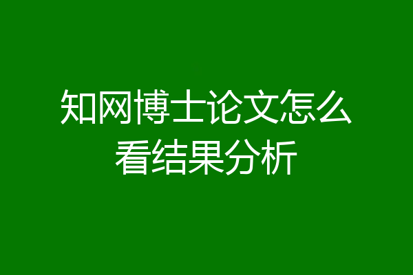 知网博士论文怎么看结果分析