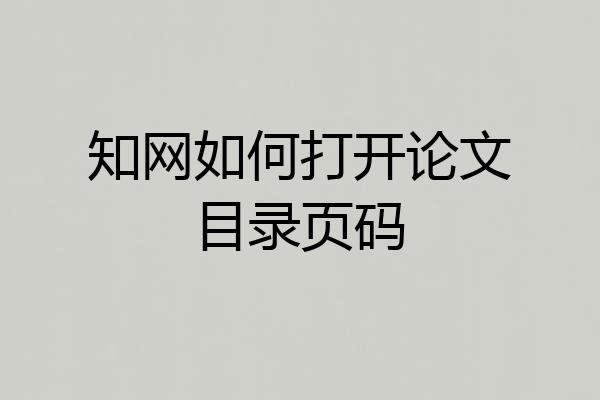 知网如何打开论文目录页码