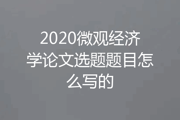 2020微观经济学论文选题题目怎么写的