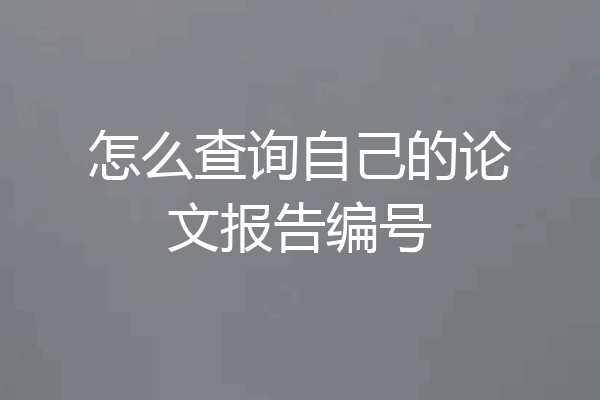 怎么查询自己的论文报告编号