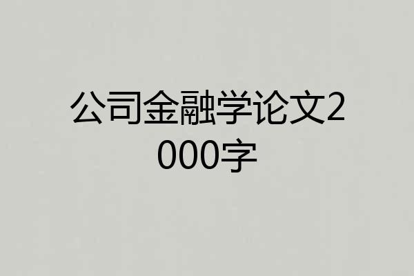 公司金融学论文2000字