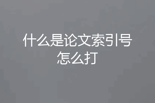 什么是论文索引号怎么打