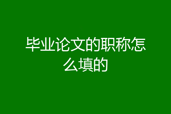 毕业论文的职称怎么填的
