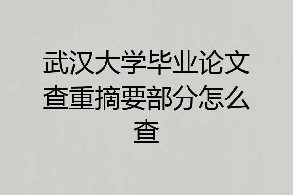 武汉大学毕业论文查重摘要部分怎么查