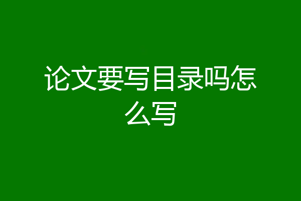 论文要写目录吗怎么写