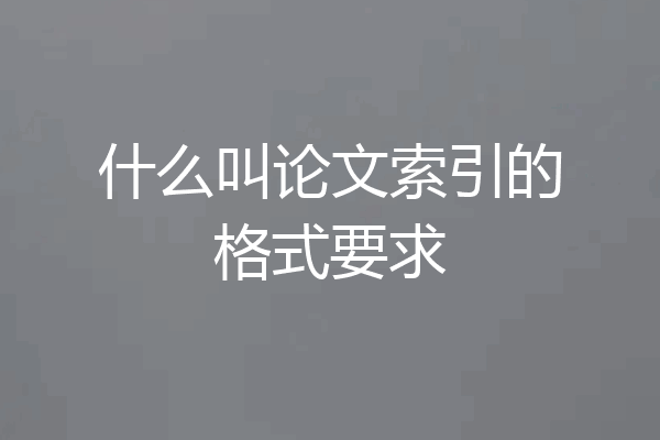 什么叫论文索引的格式要求