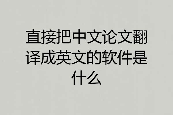 直接把中文论文翻译成英文的软件是什么