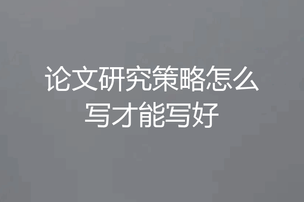 论文研究策略怎么写才能写好