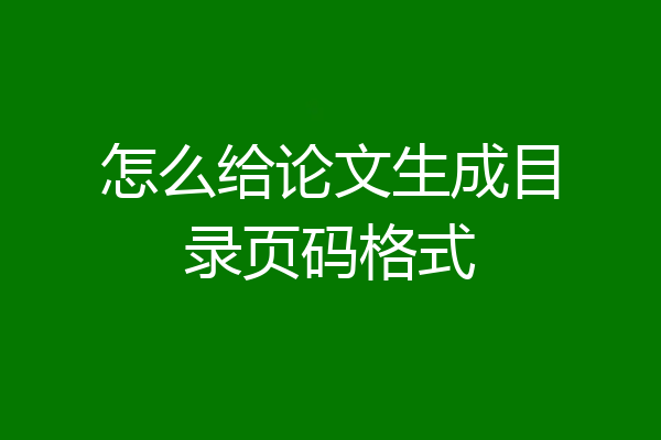 怎么给论文生成目录页码格式