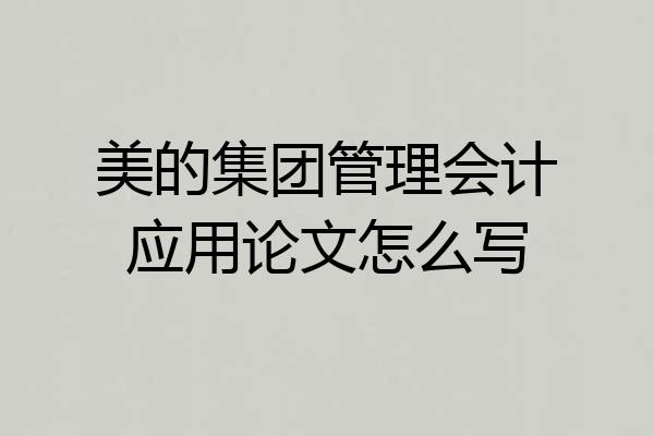 美的集团管理会计应用论文怎么写