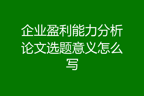 企业盈利能力分析论文选题意义怎么写