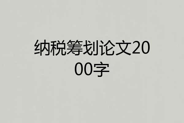 纳税筹划论文2000字
