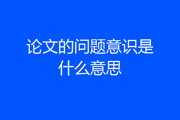 论文的问题意识是什么意思
