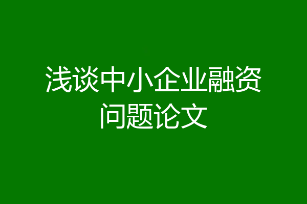 浅谈中小企业融资问题论文
