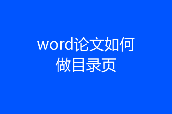 word论文如何做目录页