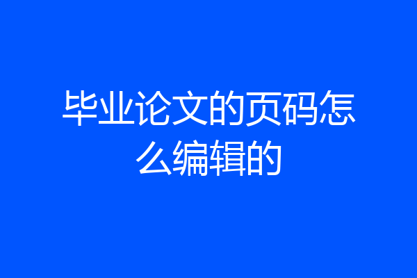 毕业论文的页码怎么编辑的