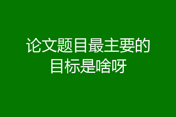 论文题目最主要的目标是啥呀