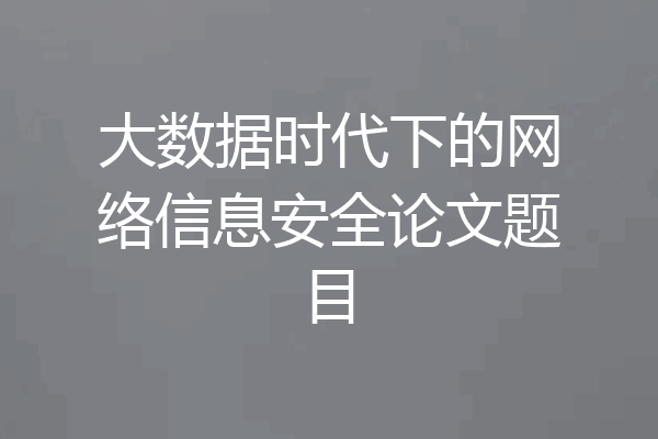 大数据时代下的网络信息安全论文题目