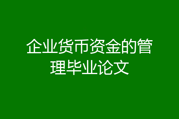 企业货币资金的管理毕业论文