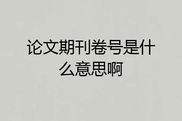 论文期刊卷号是什么意思啊