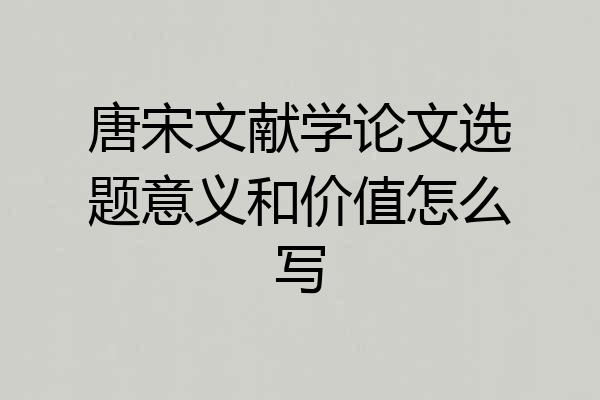 唐宋文献学论文选题意义和价值怎么写