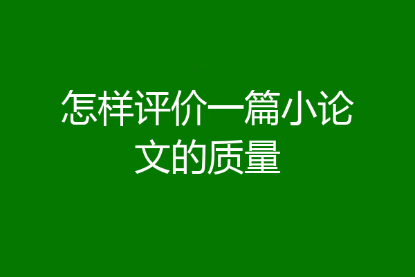 怎样评价一篇小论文的质量