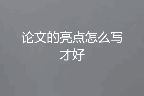 论文的亮点怎么写才好
