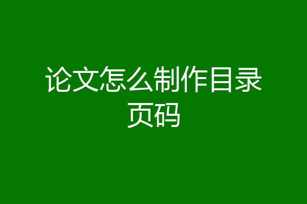 论文怎么制作目录页码