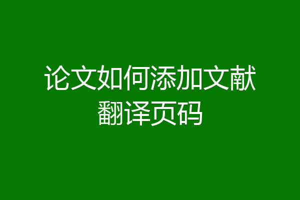 论文如何添加文献翻译页码