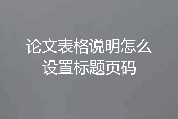 论文表格说明怎么设置标题页码