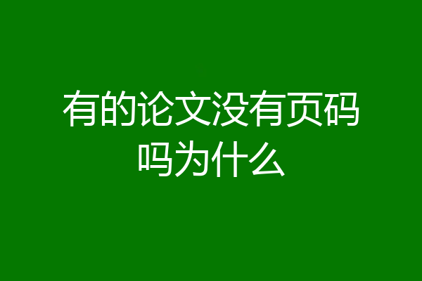 有的论文没有页码吗为什么