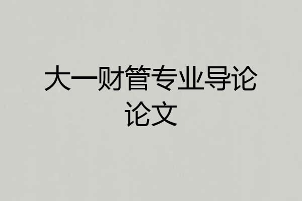 大一财管专业导论论文