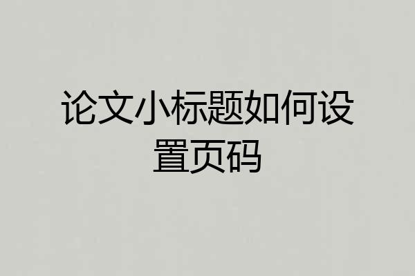 论文小标题如何设置页码