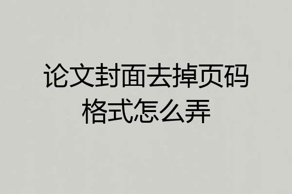 论文封面去掉页码格式怎么弄