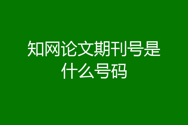 知网论文期刊号是什么号码
