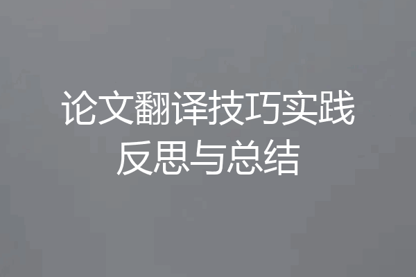 论文翻译技巧实践反思与总结